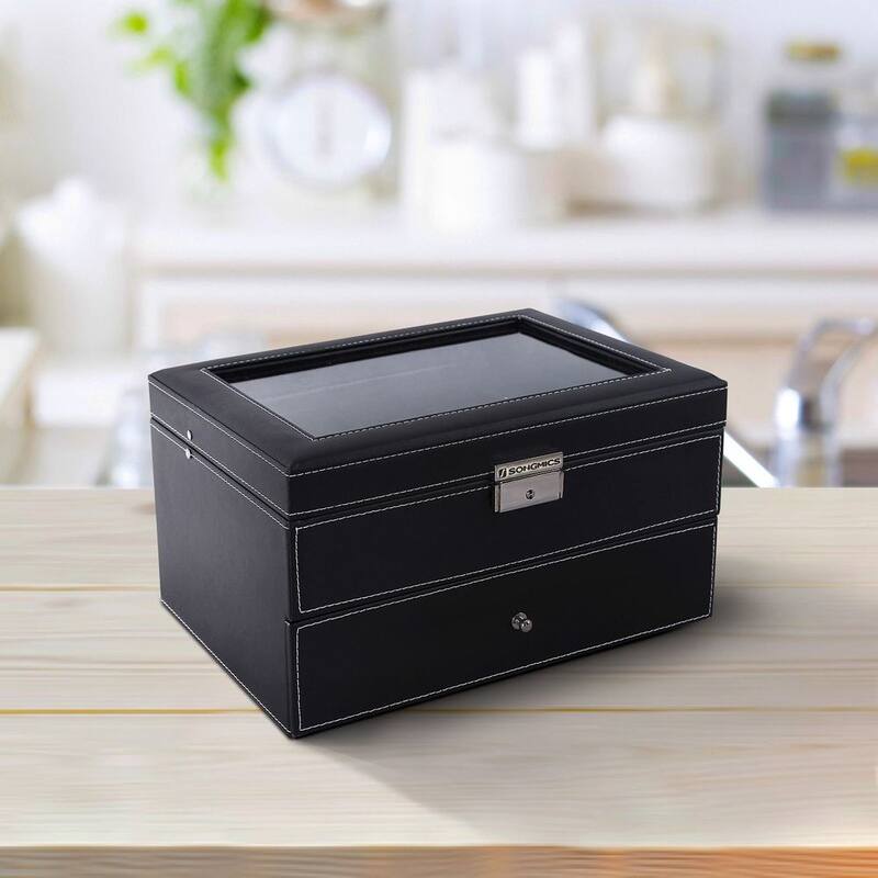 Classic Watch Storage Box with Two Layers and Multiple Compartments and Soft Velvet Cushioning