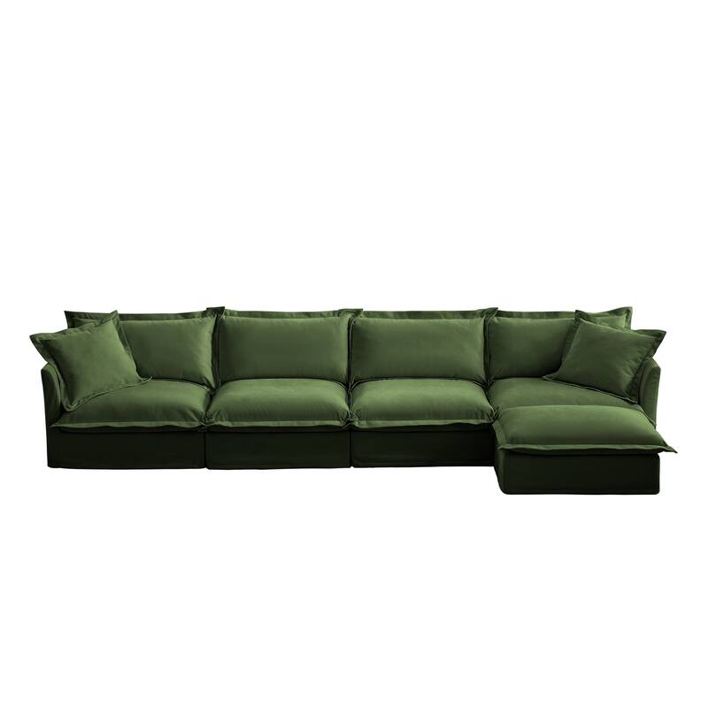 156.6" Chenille L-Shaped Sectional Sofa with 4-Seater and 2 Pillows & Plush Armrests