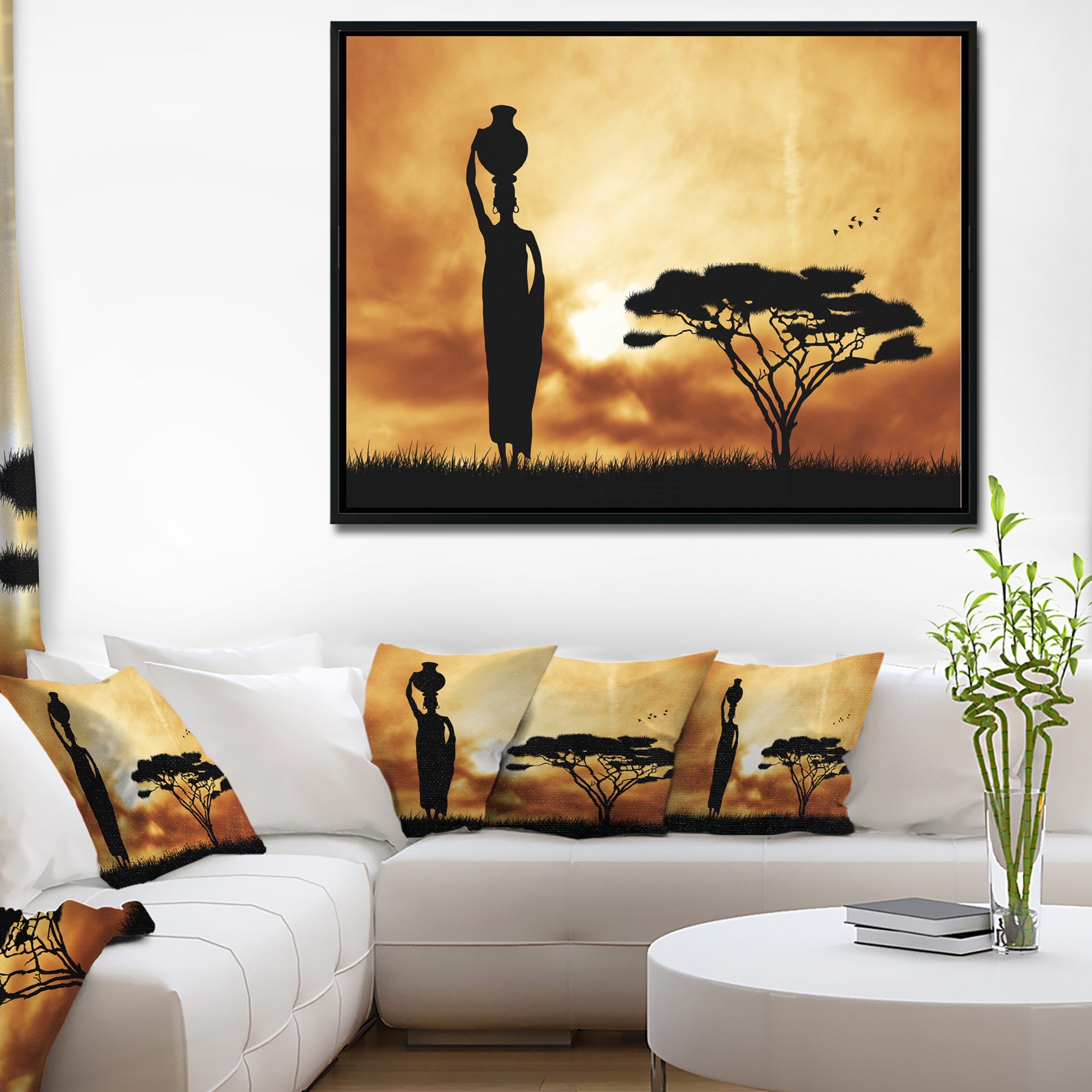 Shop Designart African Woman And Lonely Tree African Landscape Framed Canvas Art Print Overstock 18959627