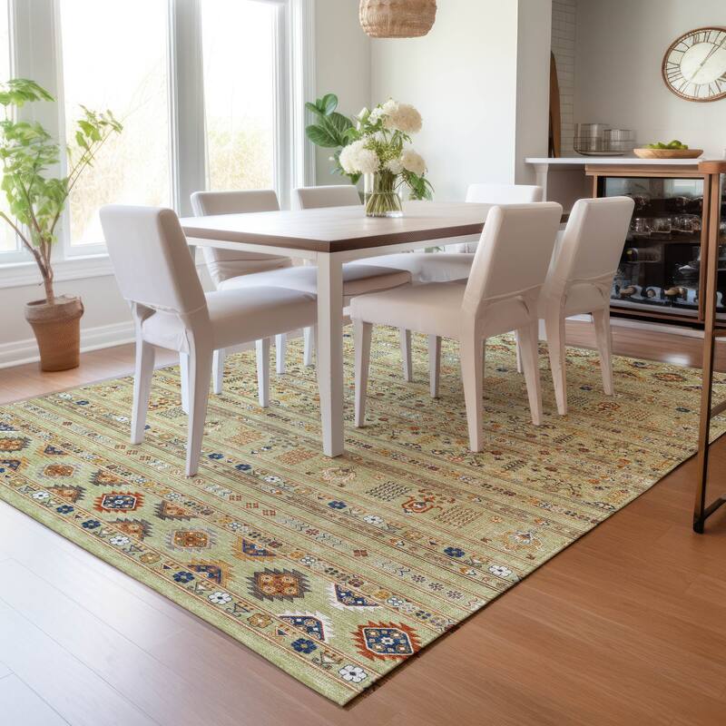 Machine Washable Indoor/ Outdoor Boho Moroccan Chantille Rug