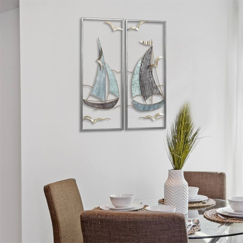 Adeco 3D Metal Ship Wall Decoration Sailboat Wall Sculpture
