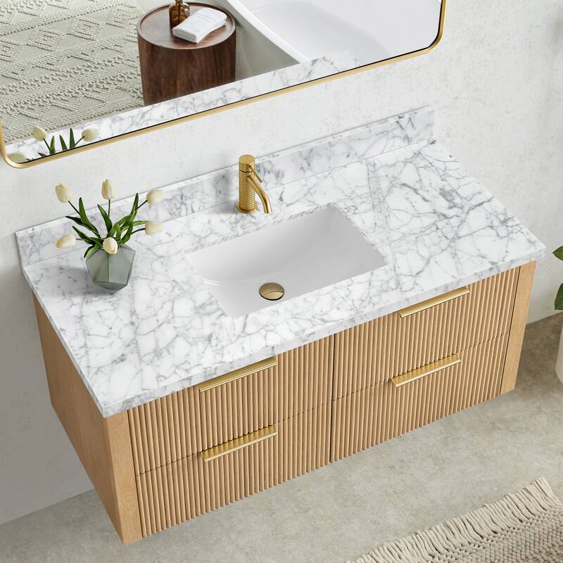 Zevio Natural Marble Vanity Top in Carrara White with Ceramic Sink - 49"W x 22"D - Carrara White