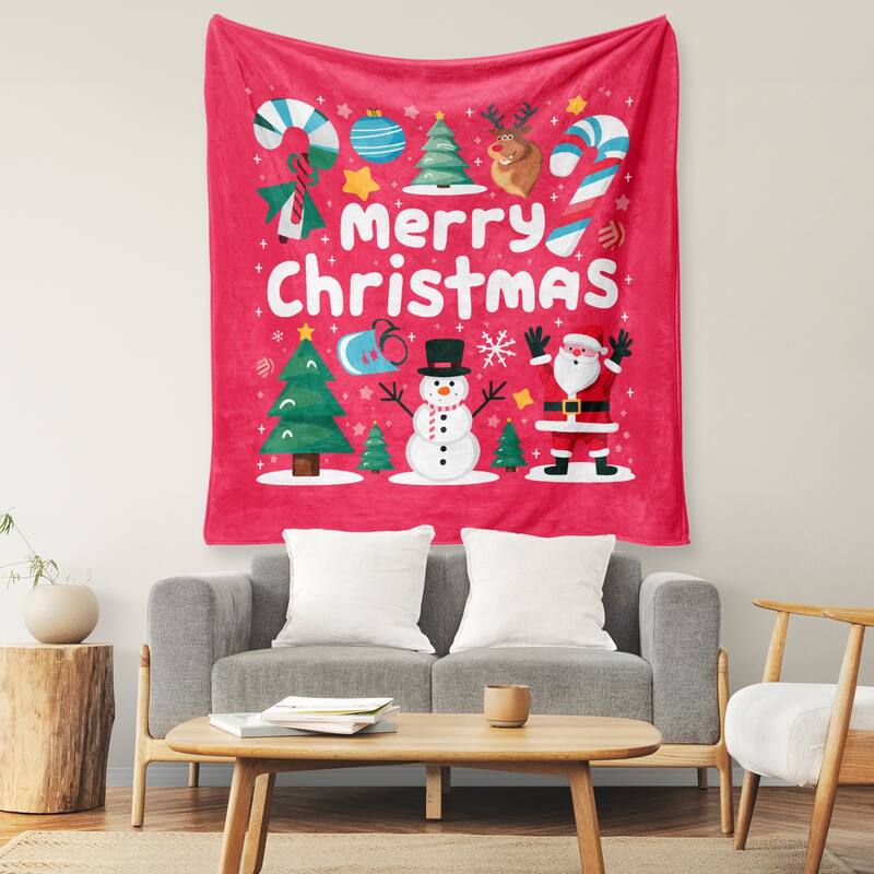 Christmas Prints Fleece Blanket Holiday Theme Fuzzy Warm and Cozy Throw Blanket
