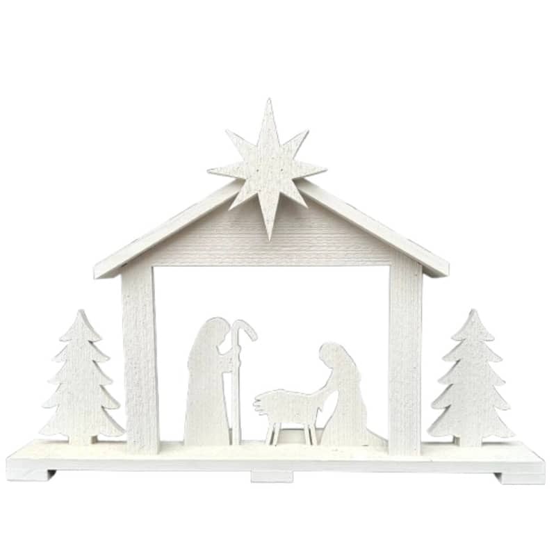 Handmade Wooden Amish Nativity Set - Large Nativity White
