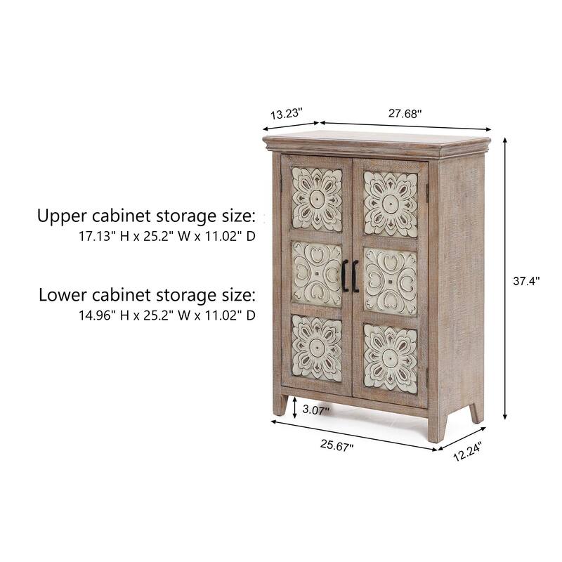 Farmhouse 37.4" Tall 2-Door Wood Storage Cabinet - 37.4" H x 27.68" W x 13.23" D