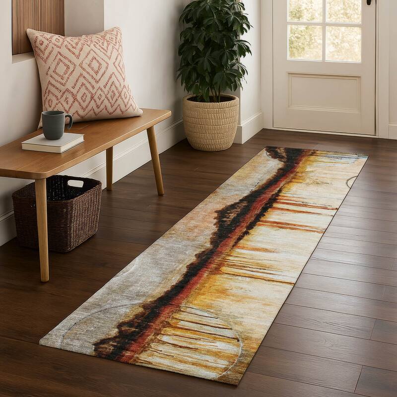 Premium Washable Super Soft Contemporary Melt Mayfield Rug - Paprika - 2'3" x 7'6"
