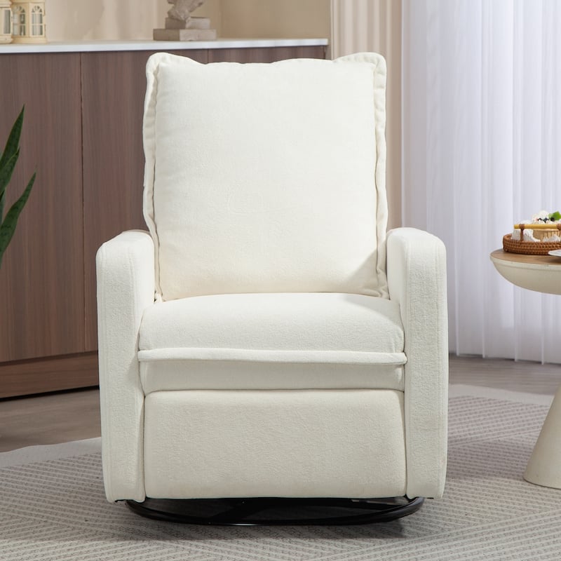 Cozy Short Plush Fabric 270° Swivel Rocker Chair Manual Recliner Chair - White