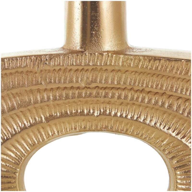 Gold Aluminum Metal Circular Geometric Vase with Linear Etchings