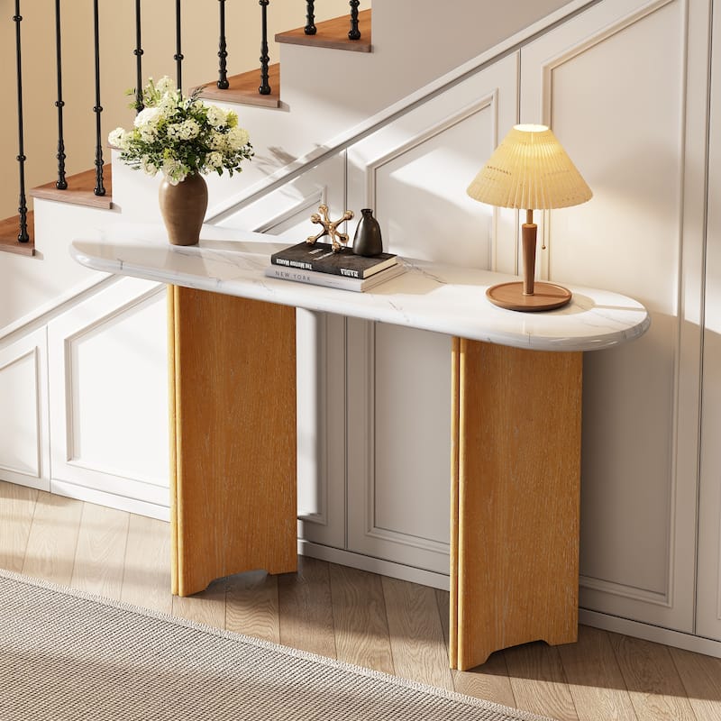 Console Table, Entryway Table with Oval Faux Marble Top
