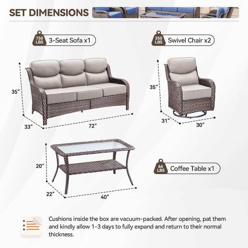 Outdoor Sofa with 6-Inch Thick Cushions Furniture for Porch