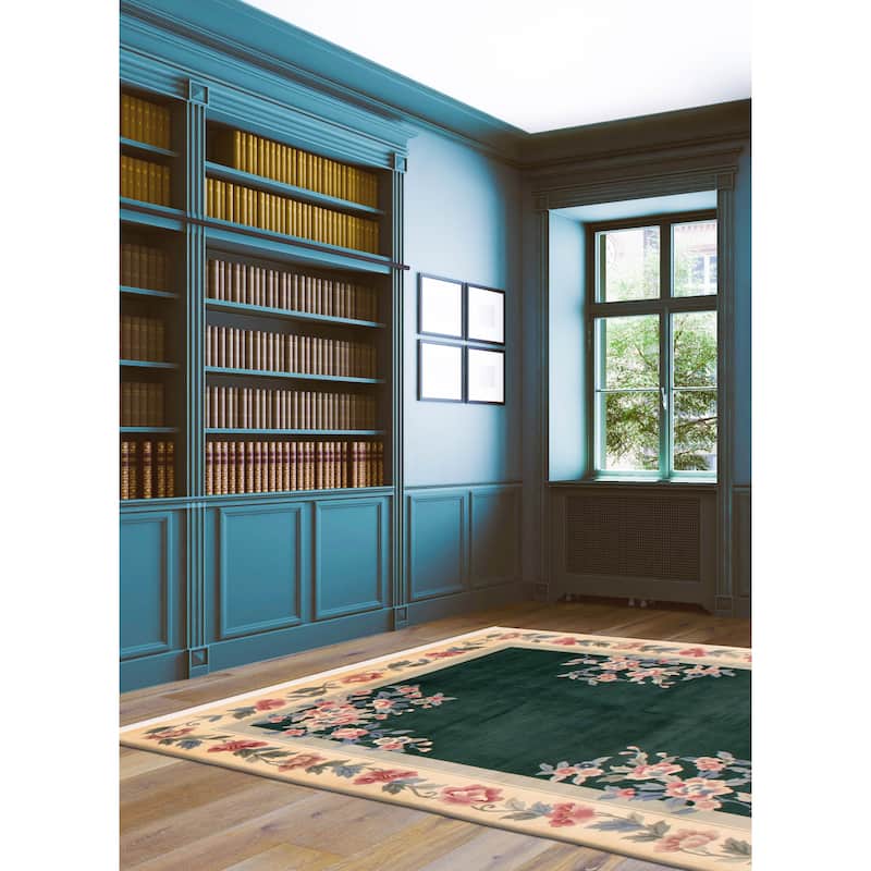 ECARPETGALLERY Hand-knotted Aubusson Green Wool Rug - 6'0 x 9'0