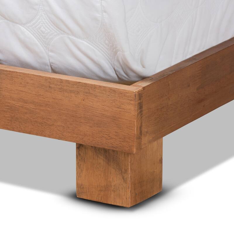 Modern Walnut Brown Wood Queen Platform Bed with Smooth Headboard and Natural Grain for Contemporary Rooms