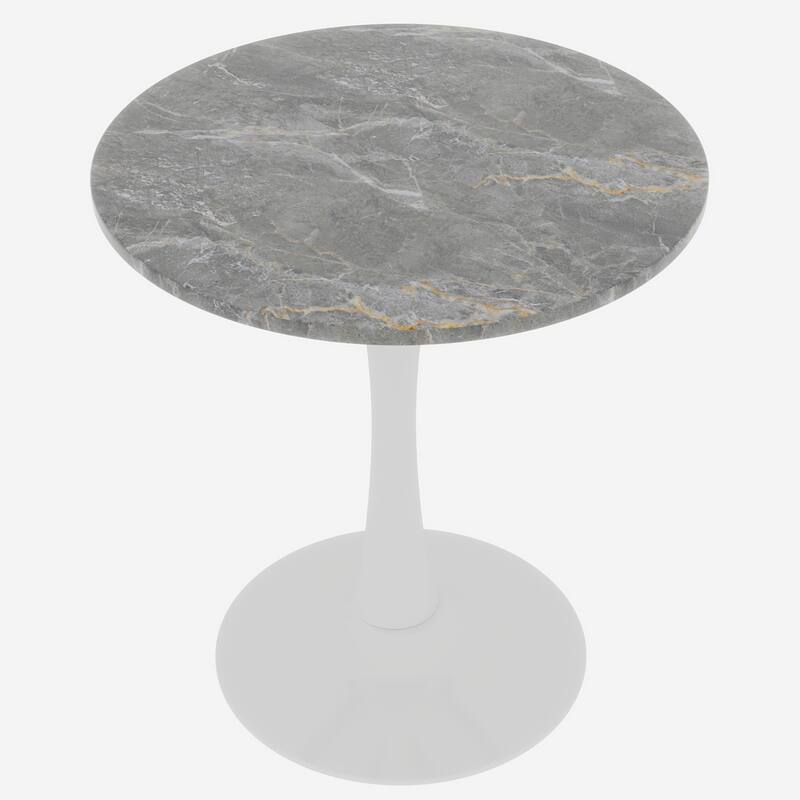 27.6" Mid-Century Modern Style Dining Table, Accommodates 2-4 People, Featuring A Round Dark Gray Textured Marble Tabletop