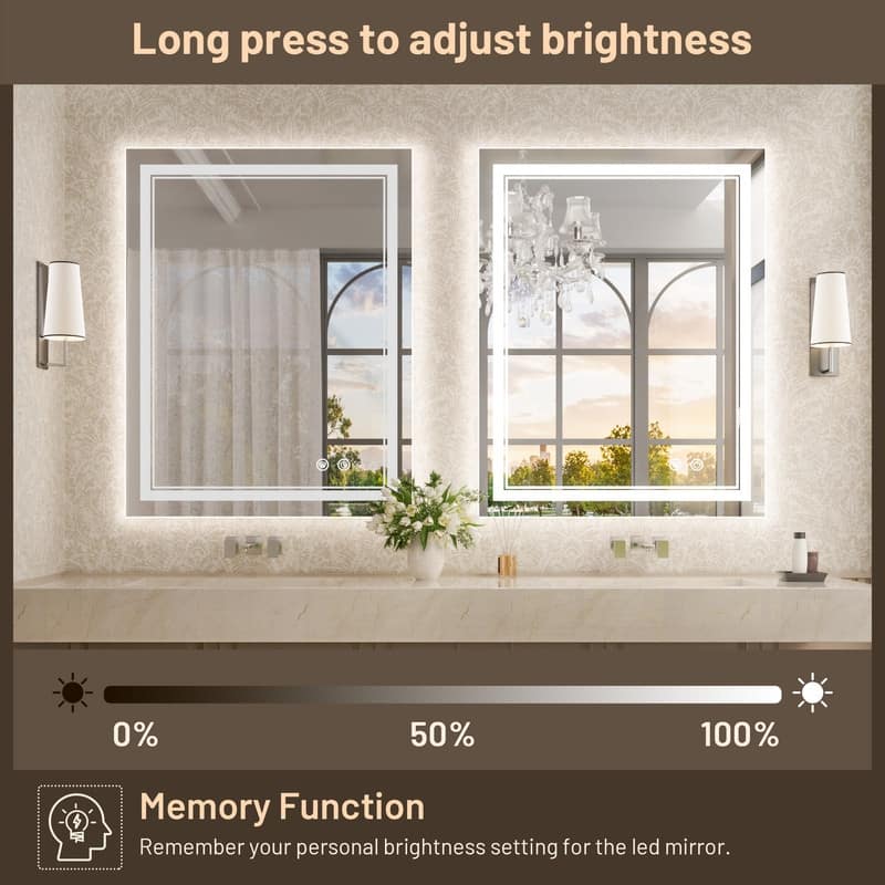KEONJINN LED Lighted Bathroom Vanity Mirror 3 Colors Lights Wall Mirror