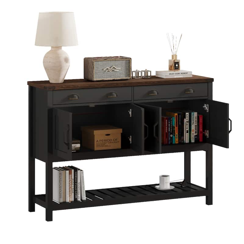 Wood Console Storage Table, Accent Cabinet with Adjustable Shelves, Storage Cabinet with Slatted Display Shelf