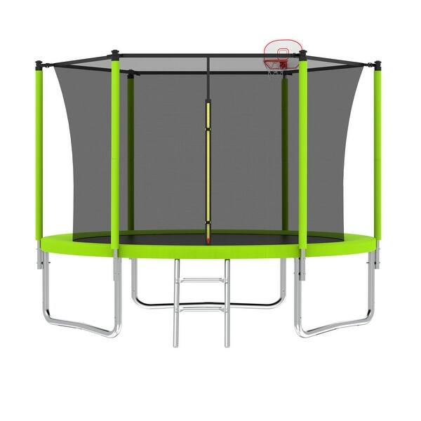 slide 2 of 9, 10FT Trampoline for Kids, Basketball Hoop and Ladder,Fast Assembly for Backyard Fun,ASTM Approved Kids
