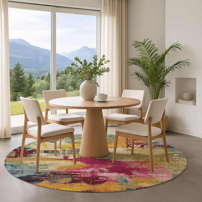 Premium Washable Super Soft Abstract Brushstrokes Mayfield Rug - Garnet - 8' x 8'