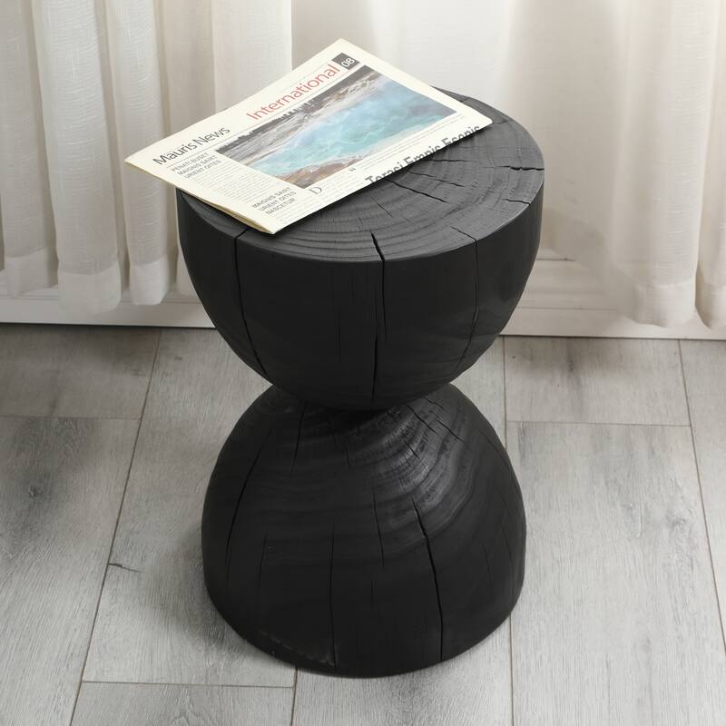 Solid Mango Wood Side End Table in Black, 17.7 inch Round Contemporary Wooden Accent Table, Small Round Plant Stand