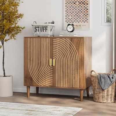 2 Door Wood Buffet Cabinet with Line Groove Design