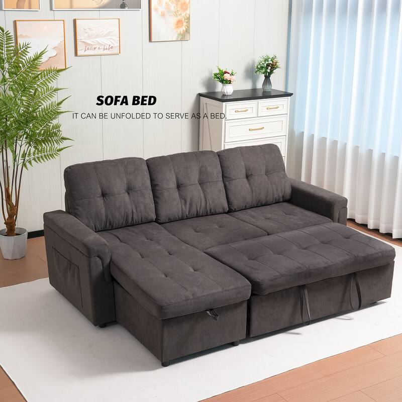 Upholstered Sleeper Sofa, L Shaped Sectional Couch with Reversible Storage, Convertible Corner Lounge Couches Pull Out Sofa bed