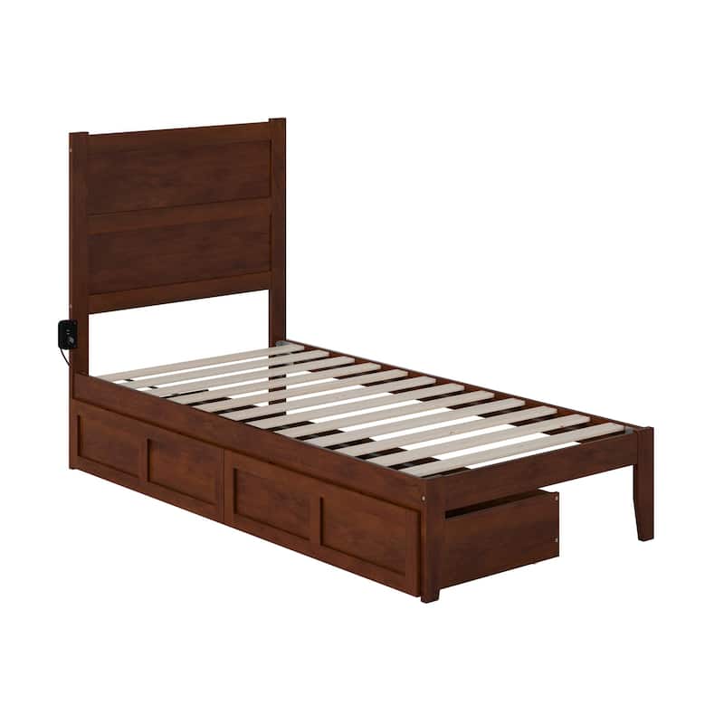 NoHo Twin Platform Bed with 2 Drawers in Walnut