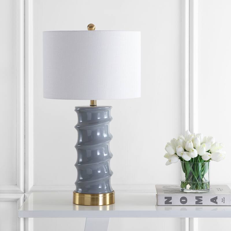 Prague 28" Ceramic LED Table Lamp, Dark Grey/Gold by JONATHAN Y