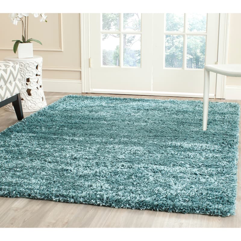 SAFAVIEH New York Shag Ruslana 1.2-inch Thick Rug - 4'  x  4' - Turquoise/Turquoise - Runner/Round