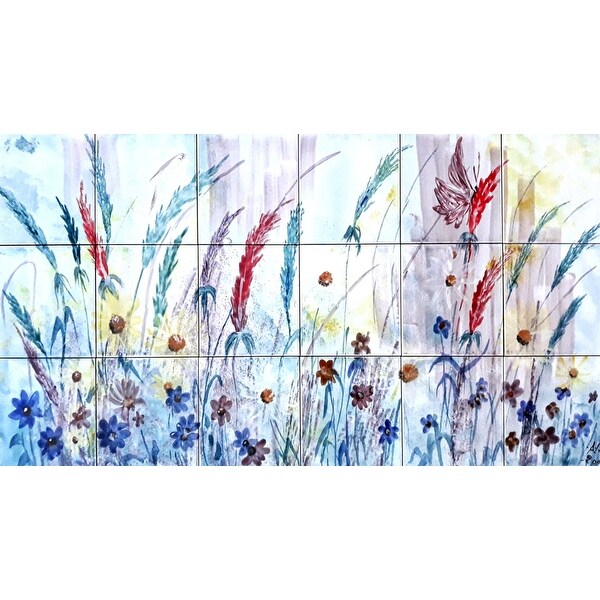 36in x 18in Floral Gardenia Mosaic 18pc Tile Ceramic Wall Mural. Opens flyout.
