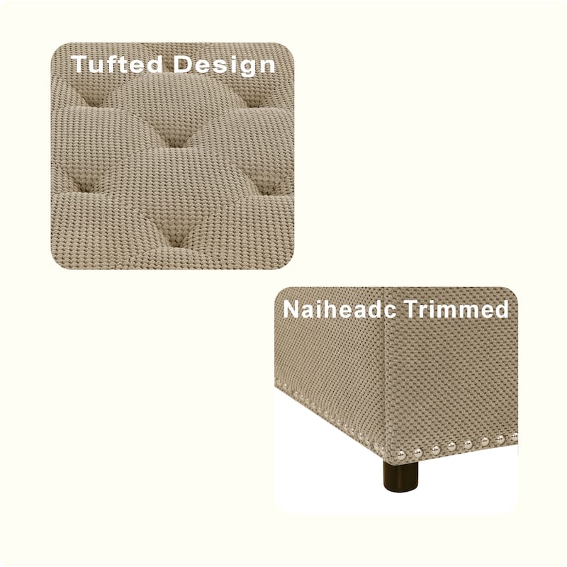 Square Tufted Upholstered Storage Ottoman with Nailhead Trim