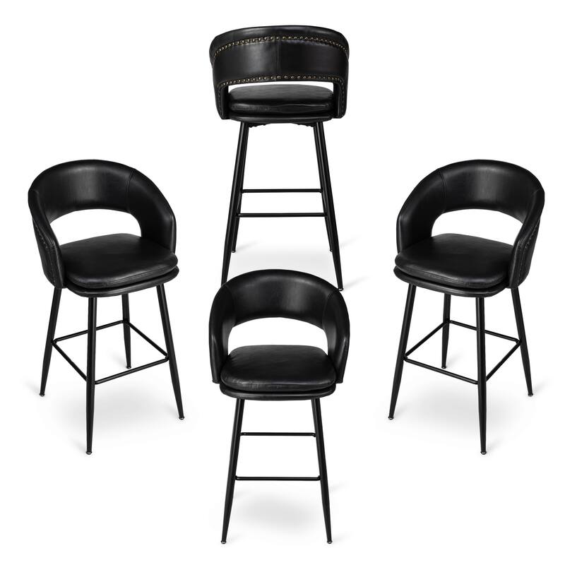 Glitzhome Set of 4 PU Leather Upholstered Swivel Counter or Bar Stools Pub/ Bar Chairs