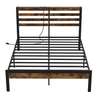 Costway Full Industrial Metal Platform Bed Frame Charging Station