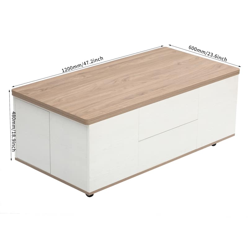 Modern Lift Top Coffee Table with 3 Drawers and Lockable Universal Wheels
