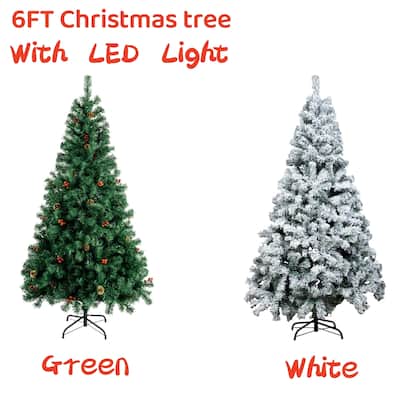6ft Deluxe Pre-Lit Flocked Artificial Hinged Christmas Tree