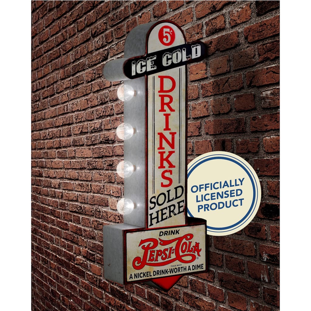 Pepsi Vintage Double-Sided LED Bottle Plaque 25" Retro Soda Light Up Wall Decor for Bar Garage Game Room Man Cave