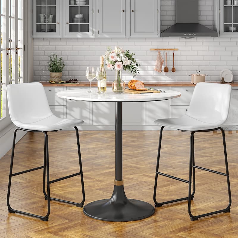 Bar Stools Faux Leather Counter Stools with Back Armless Dining Chairs (Set of 2)