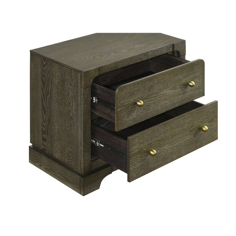2 Drawers Wooden Nightstand with Brass Knobs in Dark Cocoa