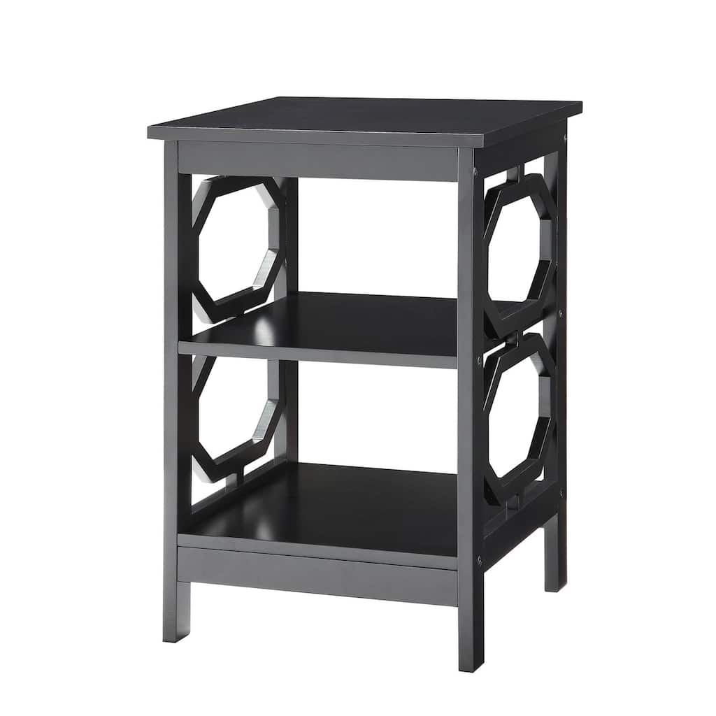 End Table with Octagon Cutouts and Open Shelves, Compact Storage Accent Side Table for Decorative Display in Living Room or Den