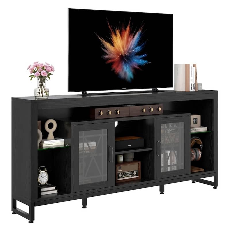 TV Stand for 43" to 75" TVs LED Acrylic Doors Power Outlets - 65 inches in width