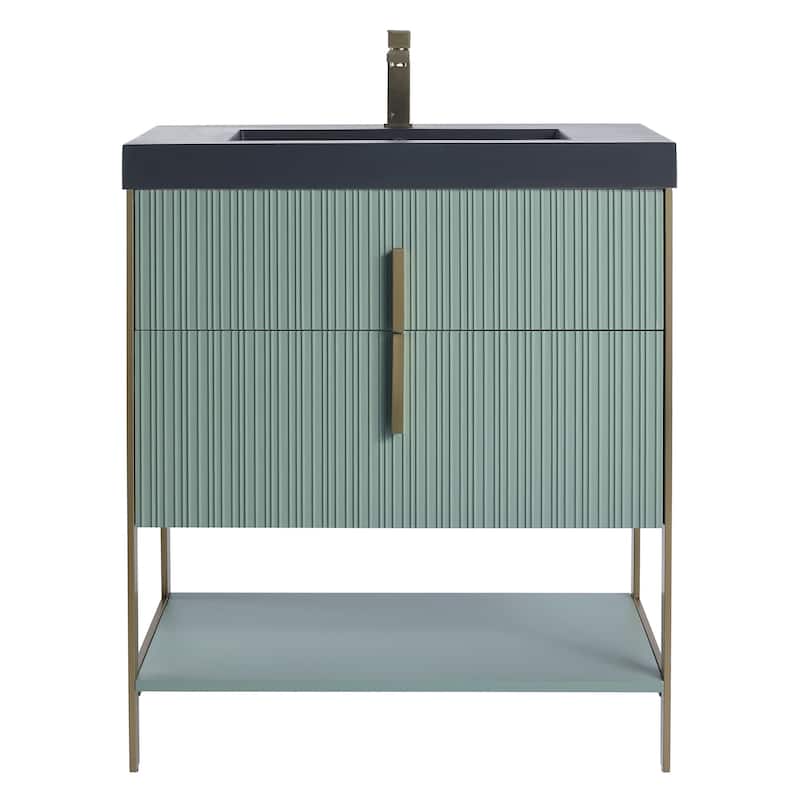 Fine Fixtures Serenity Modern Bathroom Vanity with Black Gel Acrylic Top