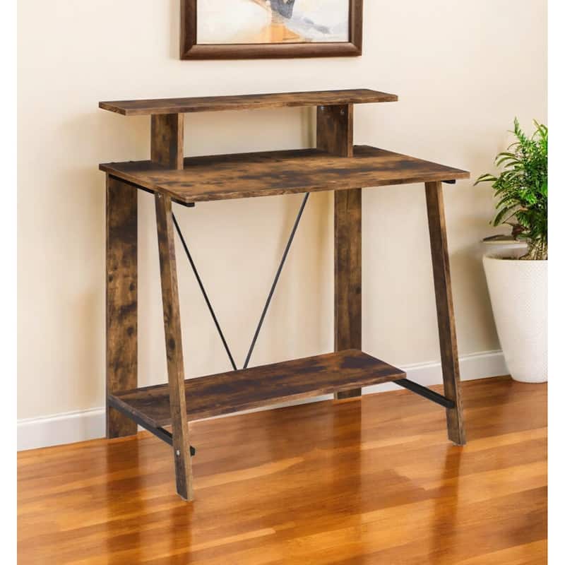 32-Inch Brown Writing Desk with Reversible Metal Base