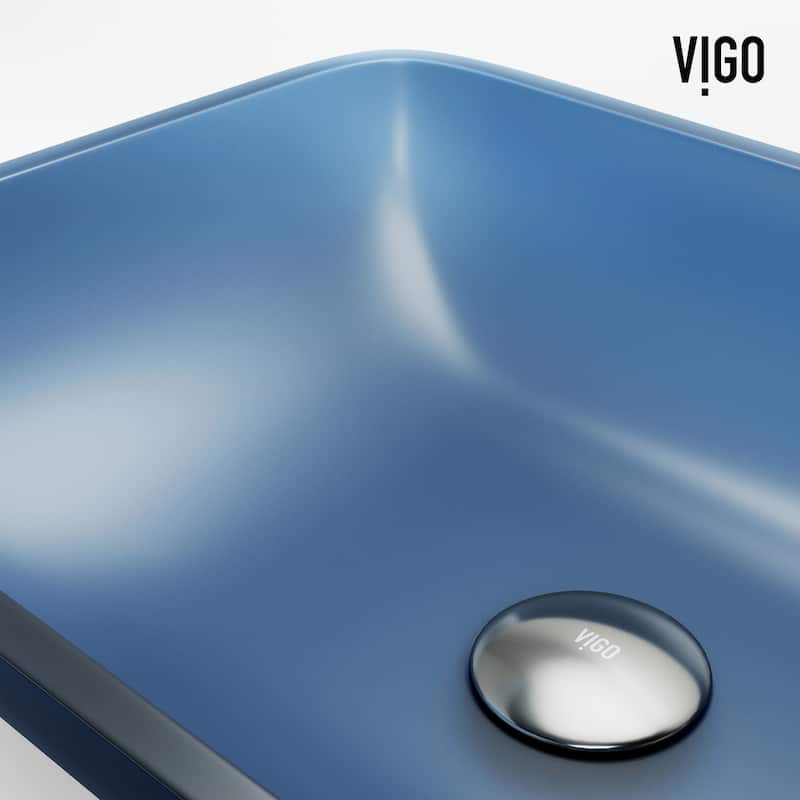 VIGO Sottile 18"L x 13"W x 4"H Glass Rectangular Vessel Bathroom Sink in Royal Blue