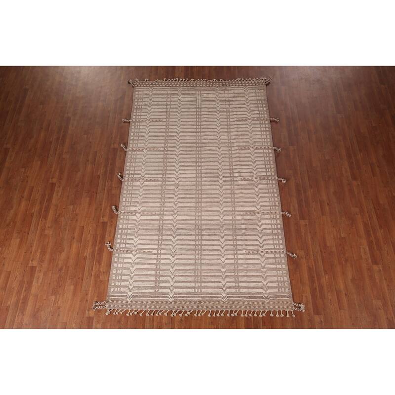 Striped Moroccan Modern Area Rug Hand-Knotted Wool Carpet - 6'0"x 10'0"