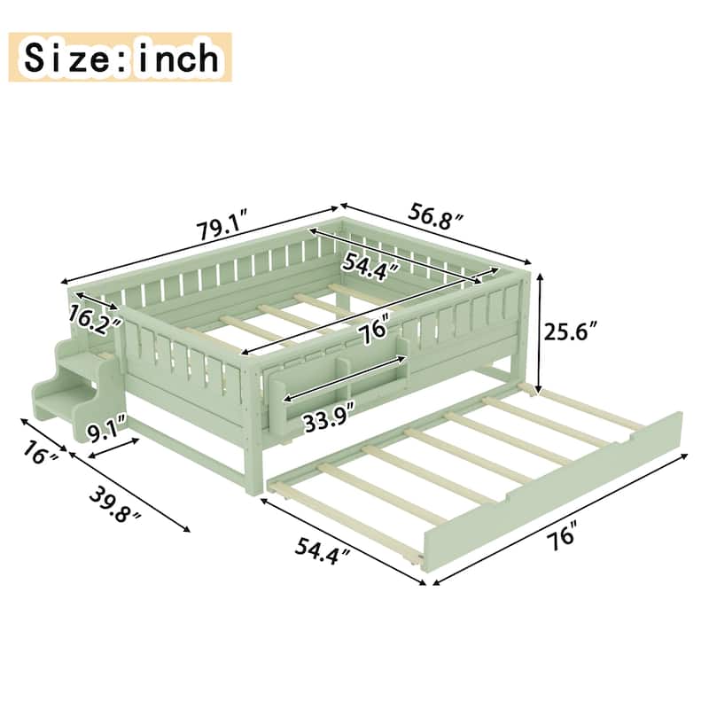 Full/Twin Loft Bed with Bookshelves, Safety Stairs & Trundle