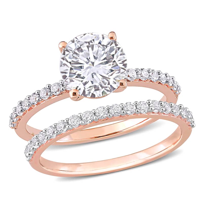 Miadora Created White Sapphire Solitaire Bridal Ring Set in 10k Rose Gold