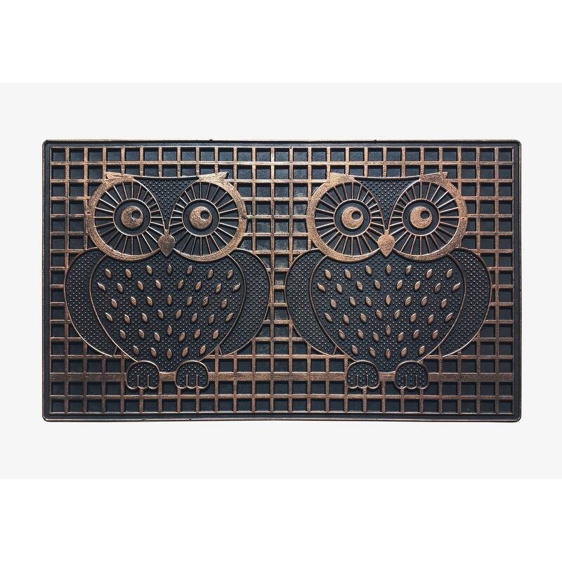 A1HC First Impression, Natural Rubber Doormat, Non-Slip, Durable, Heavy Duty Rubber Mat, 18"X30" - Twin Owls