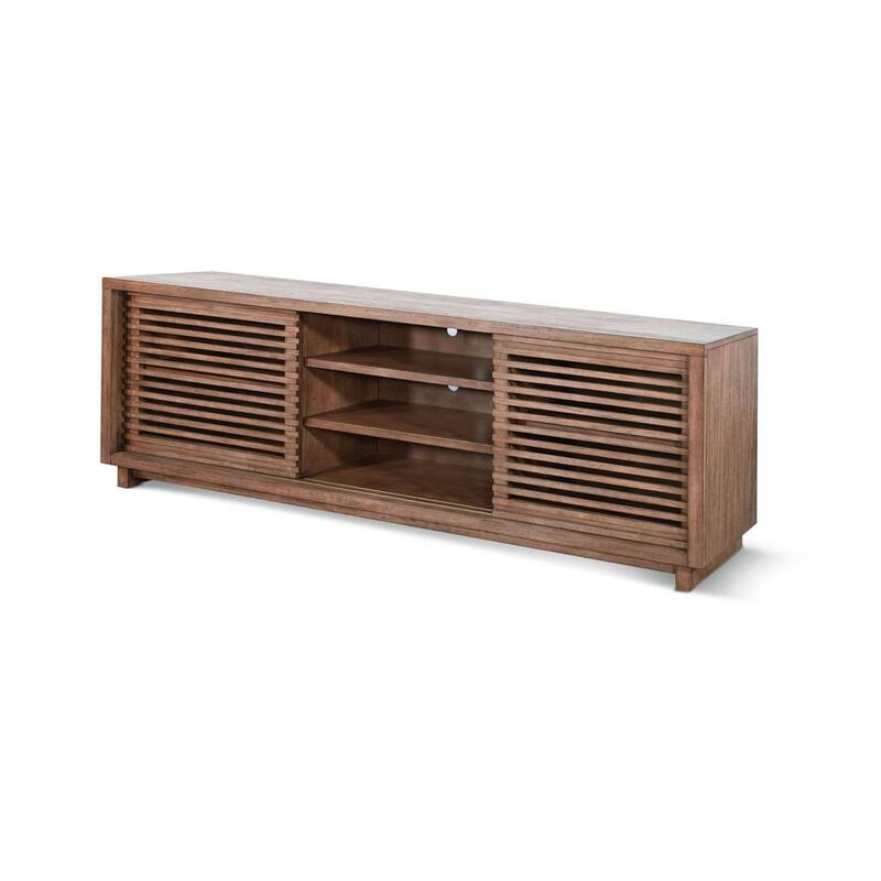 Jave TV Stand Media Cabinet, Slatted Doors, Shelves, Brown Wood, 85 Inch