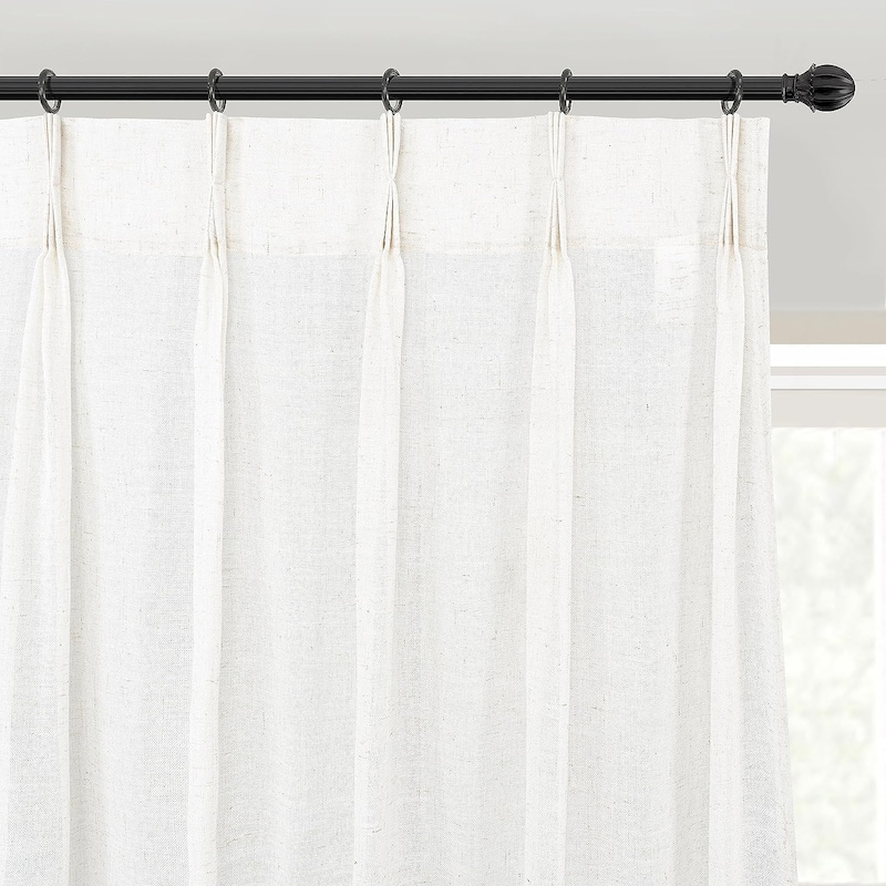 DriftAway Pinch Pleat Linen Textured Semi Sheer Solid Curtains Back Tabs