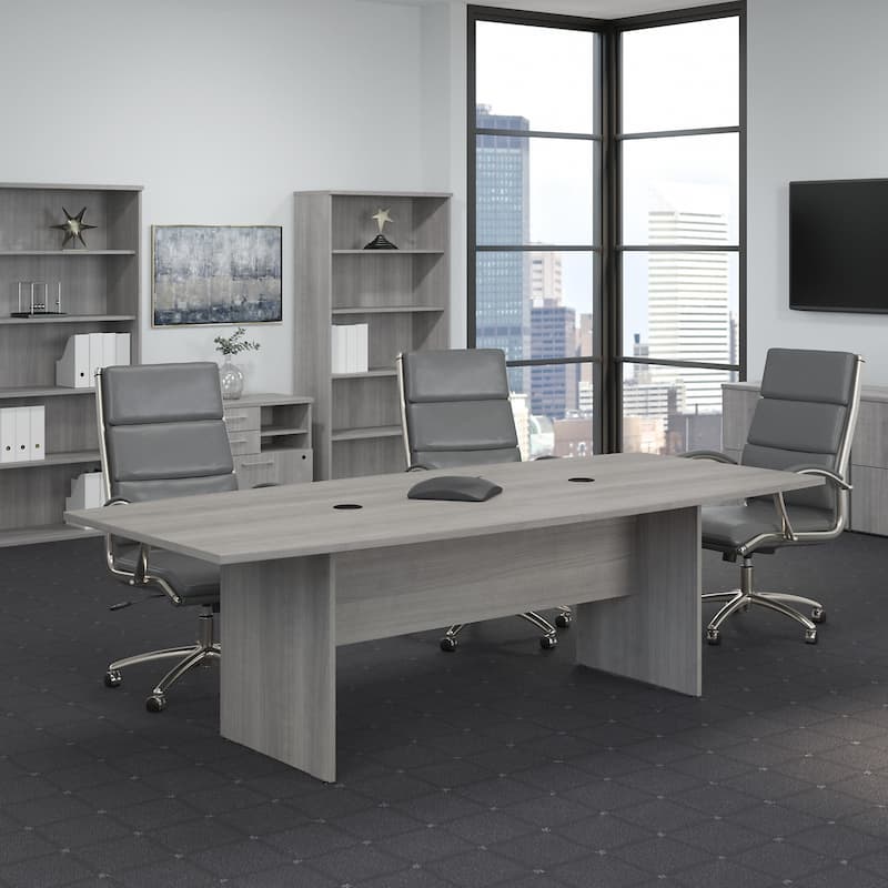 96W x 42D Conference Table with Wood Base by Bush Business Furniture - Platinum Gray