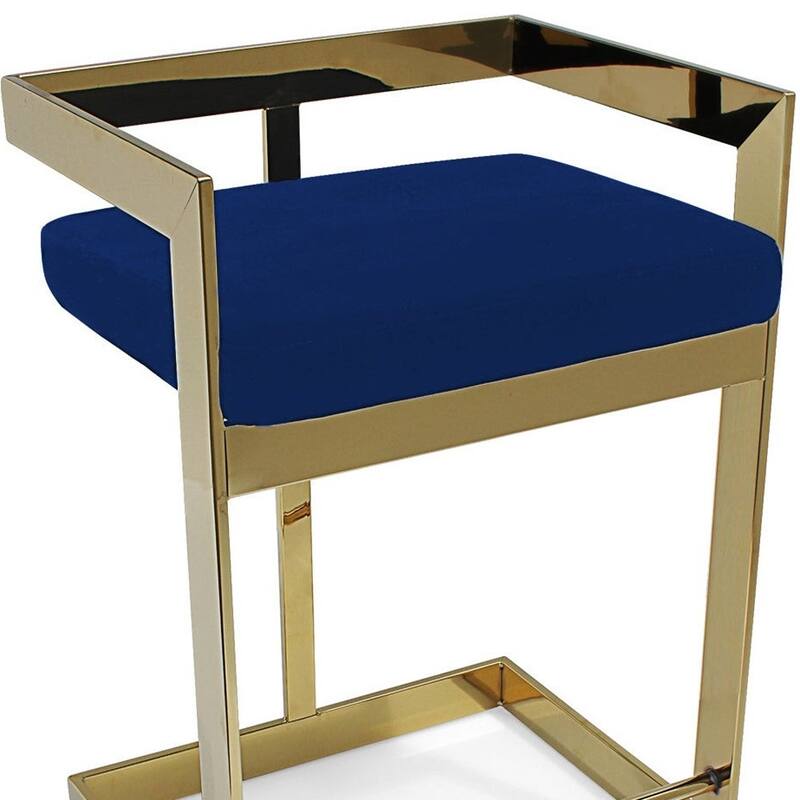 HomeRoots 26" Blue and Gold Metal and Velvet Low Back Counter Height Bar Chair