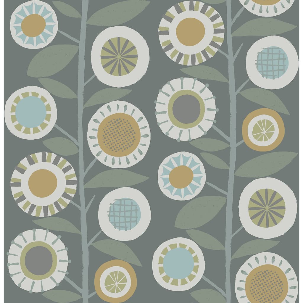 A-Street Prints Sisu Grey Floral Geometric Wallpaper